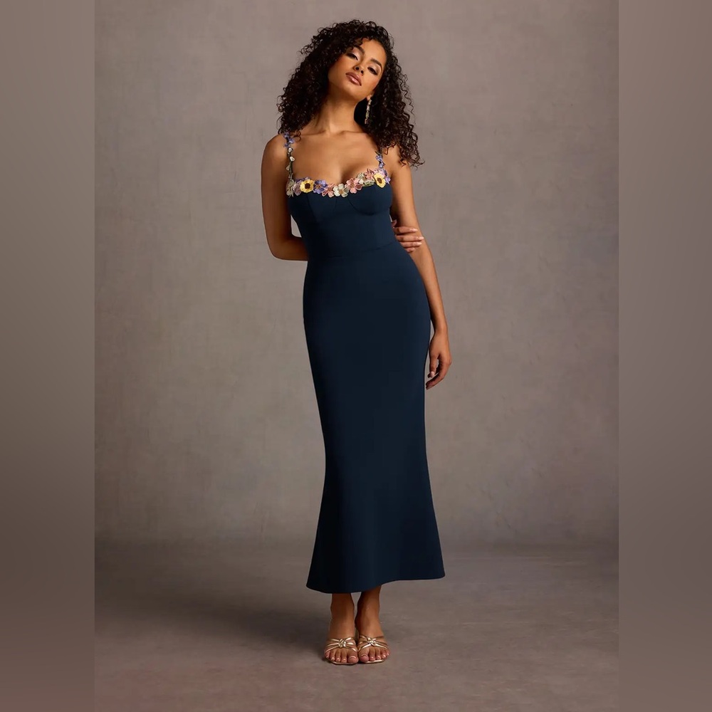Azazie Atelier Jalisa Navy and Floral Embroidered Dress